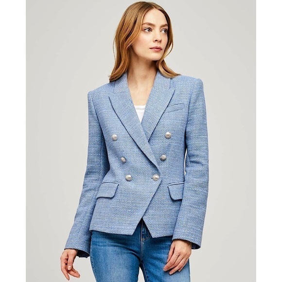 NWT L'AGENCE Kenzie Basket Weave Tweed Double Breasted Classic Academia Blazer 2 - Picture 2 of 11